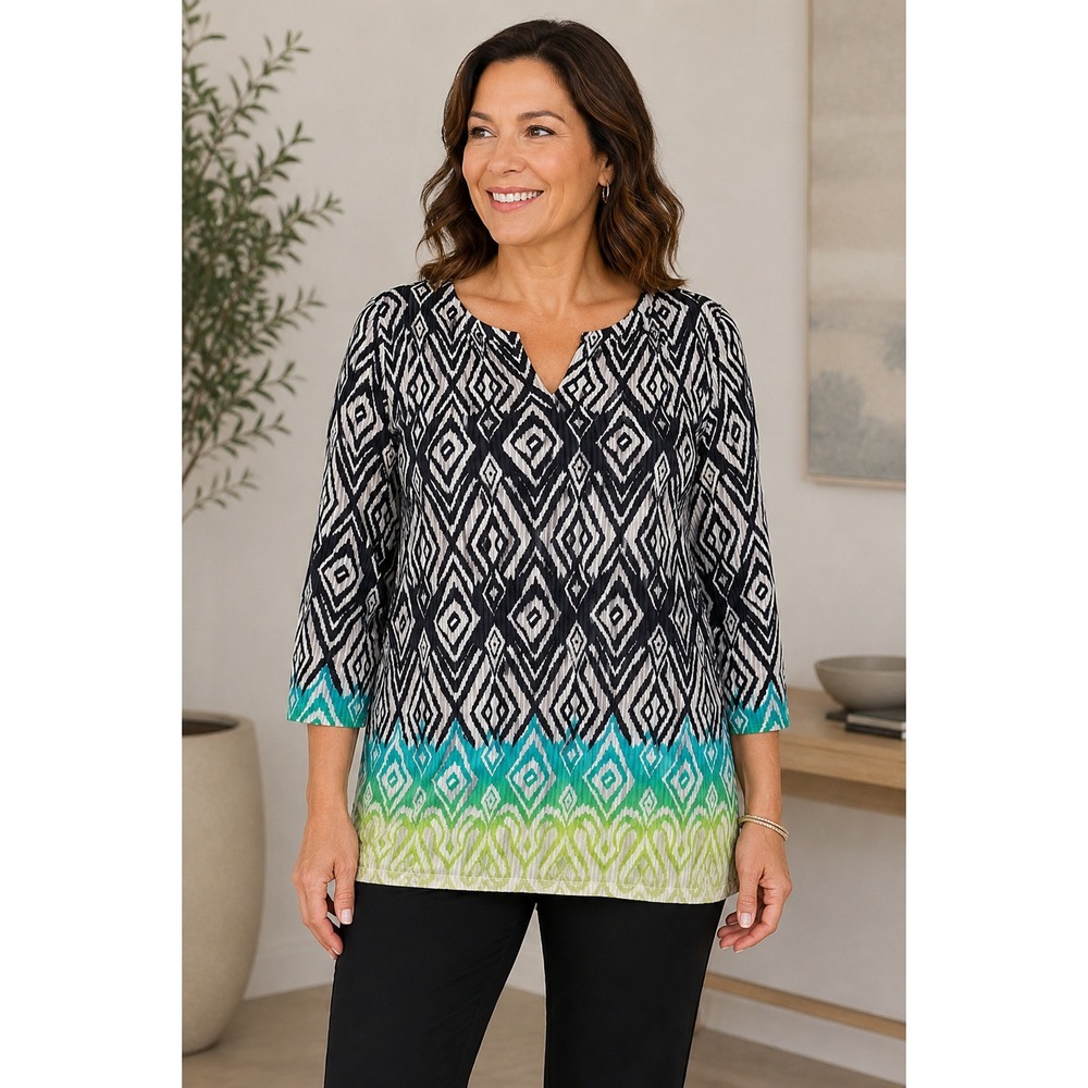 Chico's Blouse Women's Large Diamond Split Neck Textured Lightweight Chicos 2